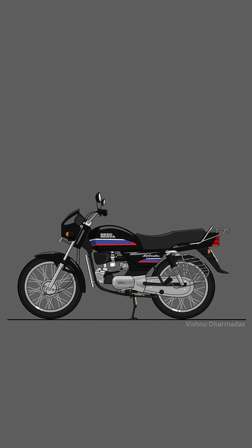 Black Hero Honda Splendor motorcycle with red and blue tank stripes shown in profile on a solid grey background.