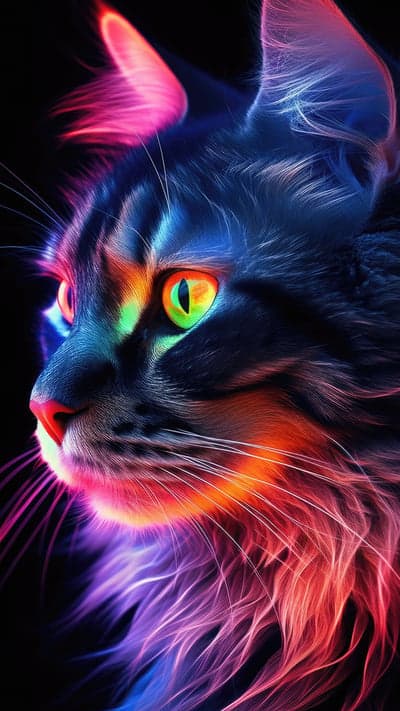 Vibrant Neon Cat Portrait with Electric Colors