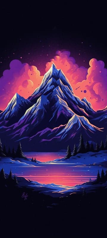 Vibrant Mountain Lake at Sunset, Cosmic Sky