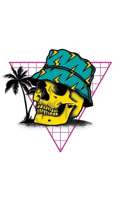 80s Synthwave Skull and Palm Tree Phone Background