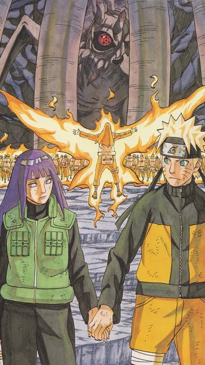 Naruto and Hinata Facing Ten-Tails Anime Phone Wallpaper