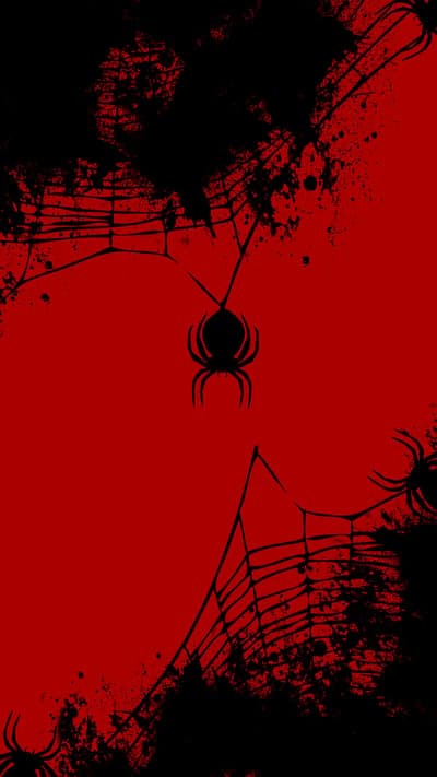 Creepy Spiderweb and Spider Silhouette on Red Background