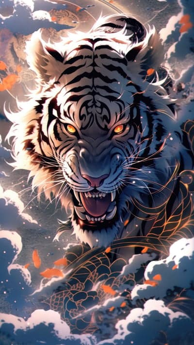 White Tiger Spirit Flame Phone Wallpaper and Tablet Backdrop
