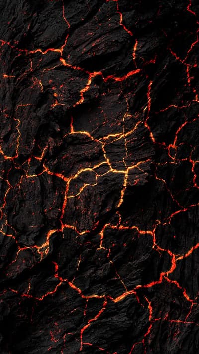 Glowing Magma Veins in Dark Basalt Rock Mobile Wallpaper