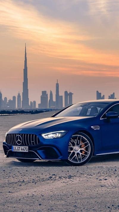 Mercedes AMG GT 63 S Dubai Skyline Sunset Phone Backdrop