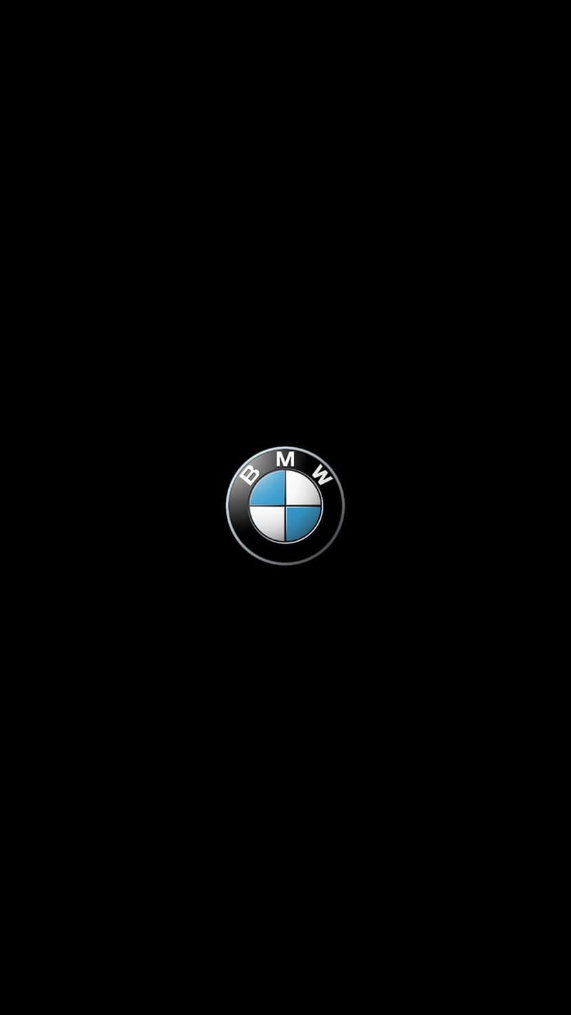 BMW logo with blue and white quadrants and silver lettering centered on a solid matte black background.