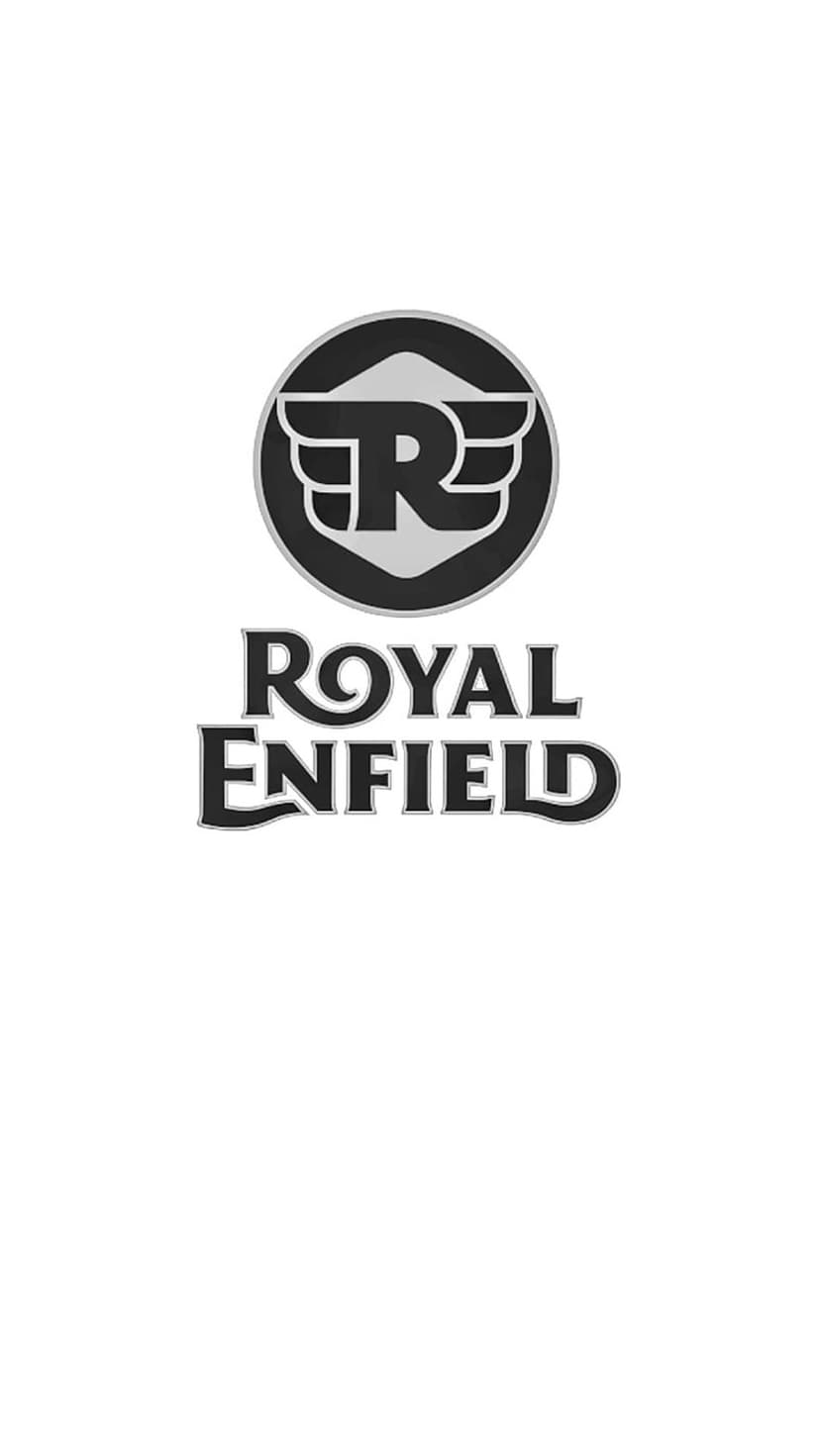 Royal Enfield logo with circular emblem and wings in stark black and white on a clean monochrome background.