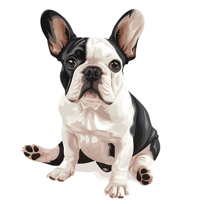 French Bulldog brindle portrait sitting against a dark background with large ears and white chest markings.