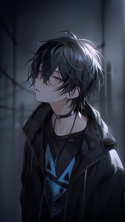 Edgy Anime Male Portrait in Black Jacket Mobile Wallpaper