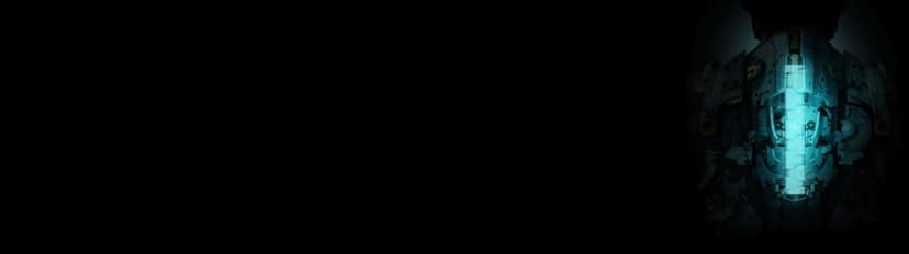 Glowing cyan health bar on the back of Isaac Clarke's industrial space armor against a black background.