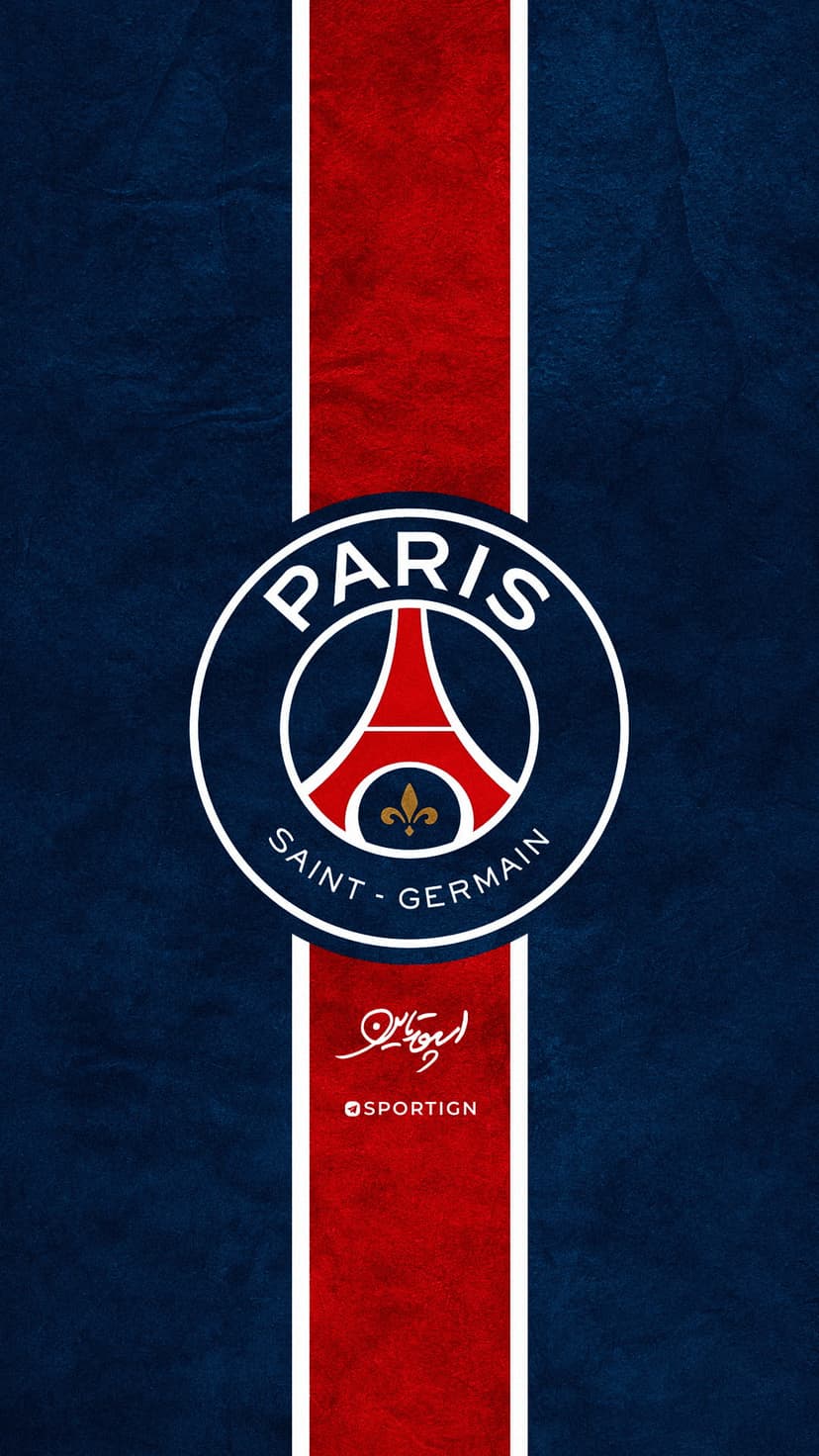 Paris Saint-Germain football crest centered on a dark blue textured background with a red vertical stripe.
