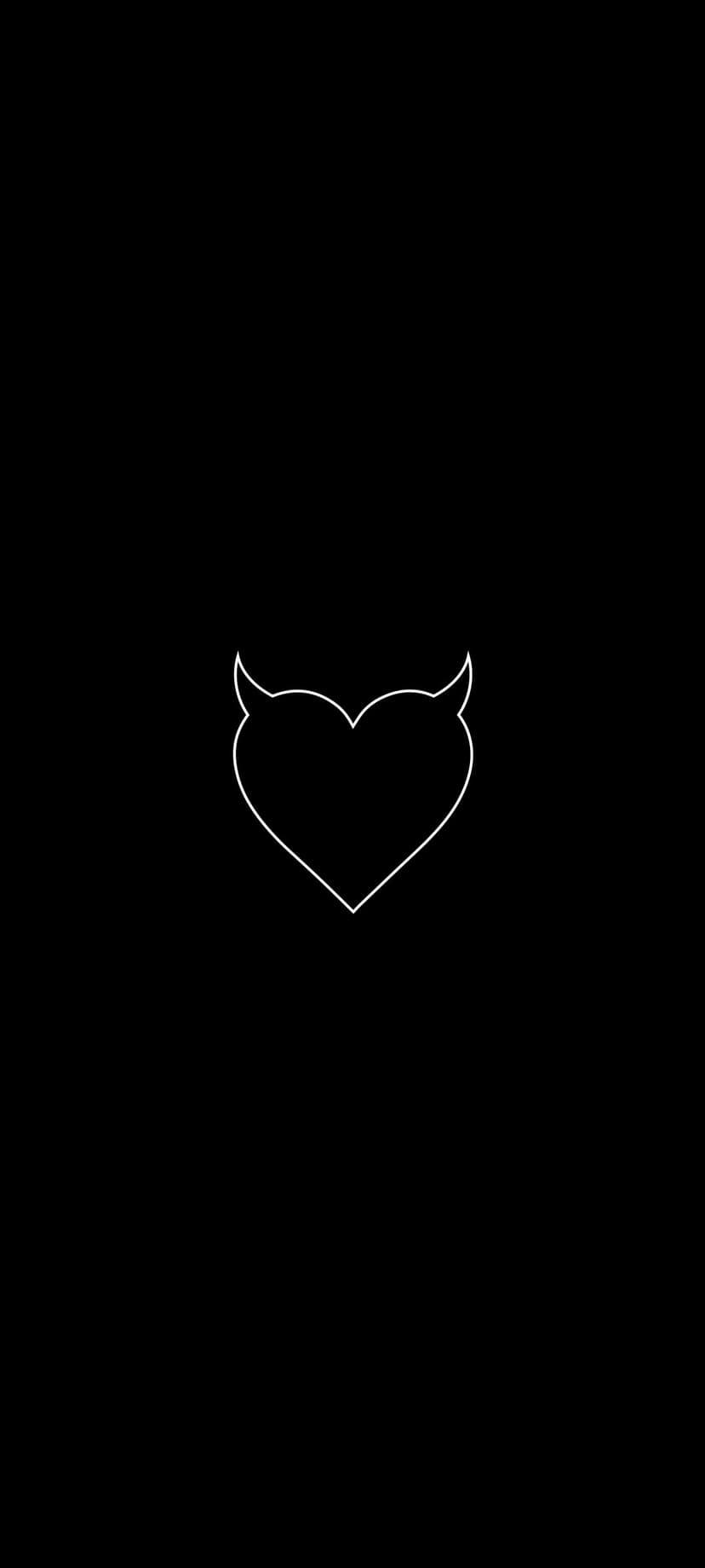 White horned heart symbol centered on a solid black background for a minimalist mobile screen backdrop.