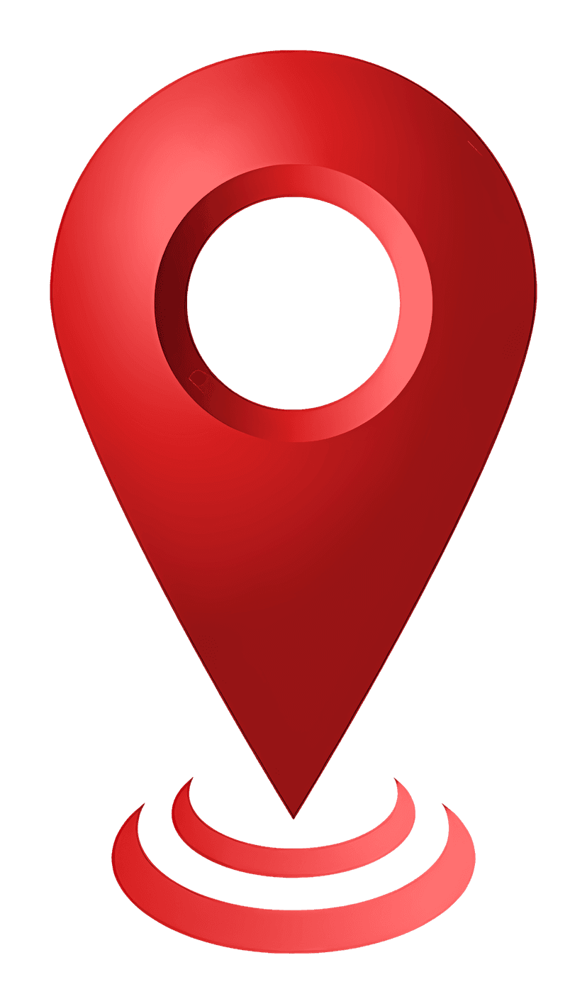 Red location pin icon with a polished plastic texture and a soft drop shadow on a transparent background.