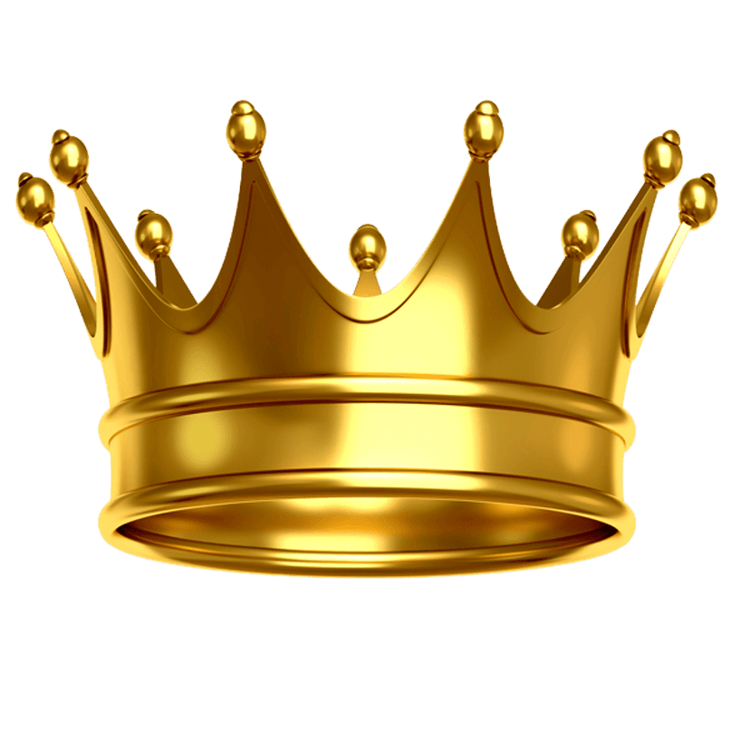 Gold crown sticker illustration featuring a three-pointed coronet with reflective metallic texture and white border.