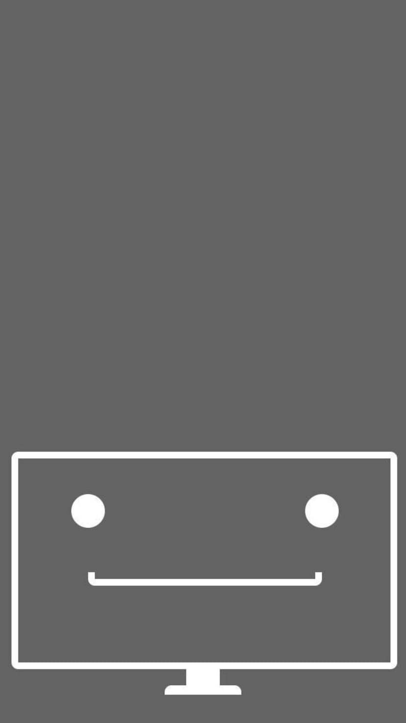 White outline of a smiling computer monitor with round eyes on a solid dark gray minimalist background.