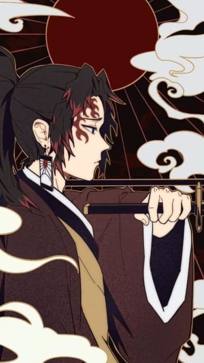 Crimson Sun Samurai Anime Portrait Mobile Wallpaper