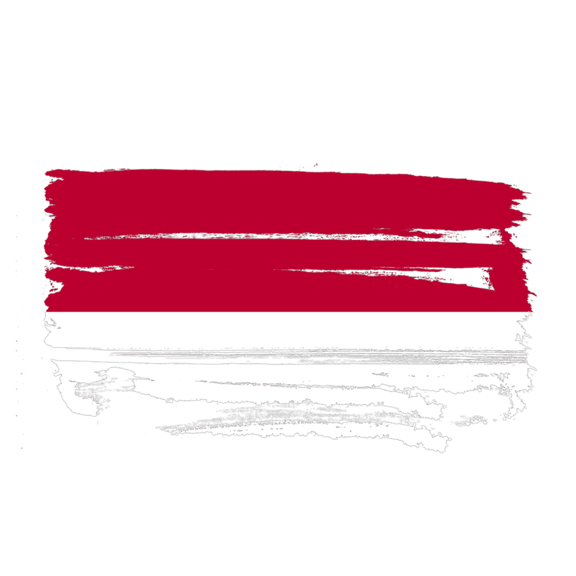 Indonesia flag watercolor brush stroke graphic with red and white pigment splatters on a transparent background.