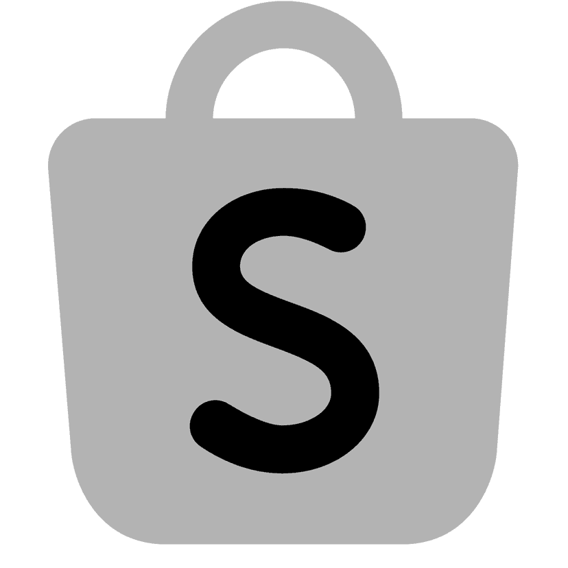 Shopee logo featuring gray shopping bag icon outlined in black against a transparent background in flat style.