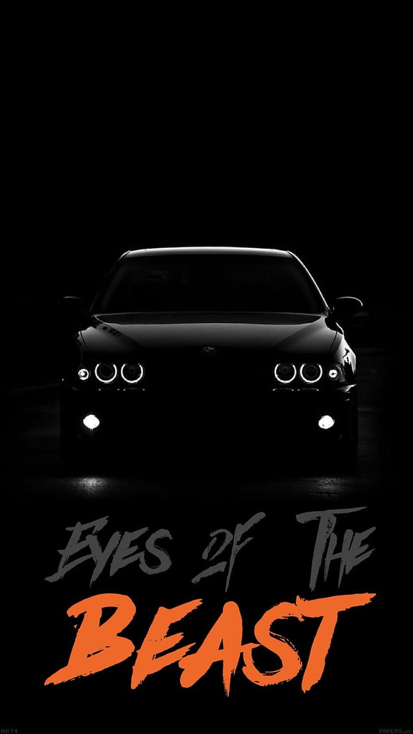 Front car headlights glow orange against a black background with stylized Eyes of the Beast text underneath.