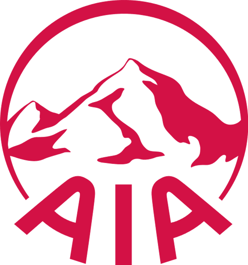 AIA logo mountain icon features bold red sans-serif letters next to a minimalist red geometric peak symbol.