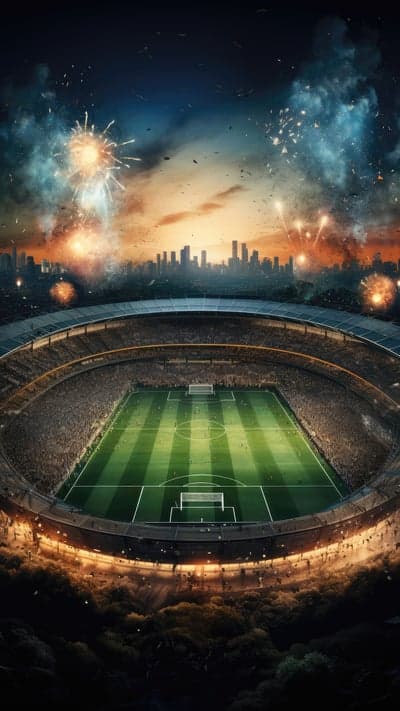 Spectacular Football Stadium at Sunset with Fireworks