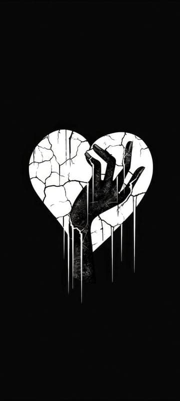 Broken Heart with Hand Emerging in Dark, Emotional Art