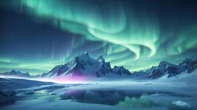 Majestic Northern Lights Over Snowy Mountain Range Background