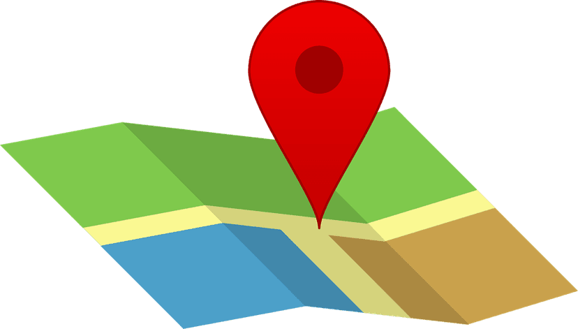 Red location pin stands upright on a folded paper map using 3D isometric perspective and soft drop shadows.