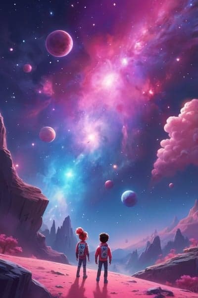 Cosmic Pink Nebula and Planets Mobile Wallpaper Background