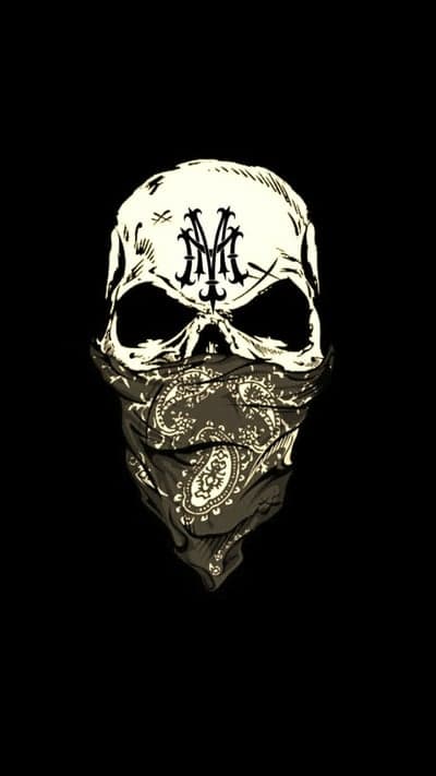 Gothic M Logo Skull with Bandana Phone Background