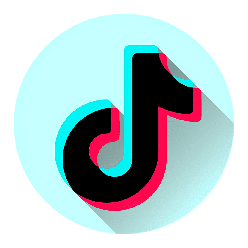 TikTok logo eighth note symbol featuring cyan and magenta layered offsets on a transparent background.