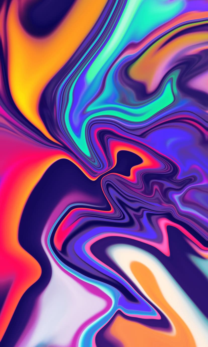 Swirling bands of neon pink, electric blue, and bright orange twist together in a fluid, high-contrast pattern.