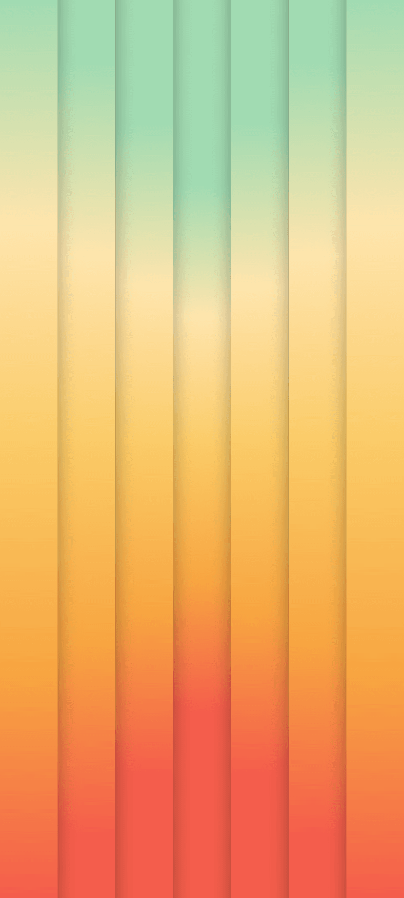 Vertical stripes featuring mint green, yellow, and coral red gradients with subtle, dark recessed shadows.
