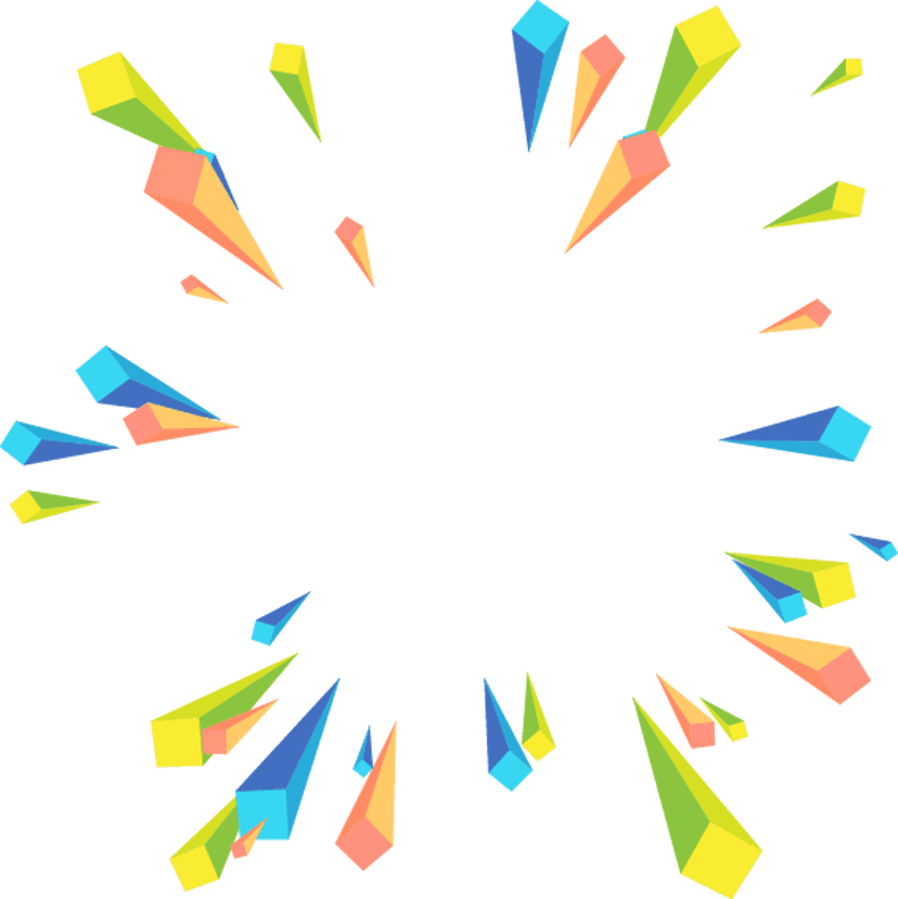Euclidean geometry radial perspective features sharp green and blue triangular shards radiating from a center point.
