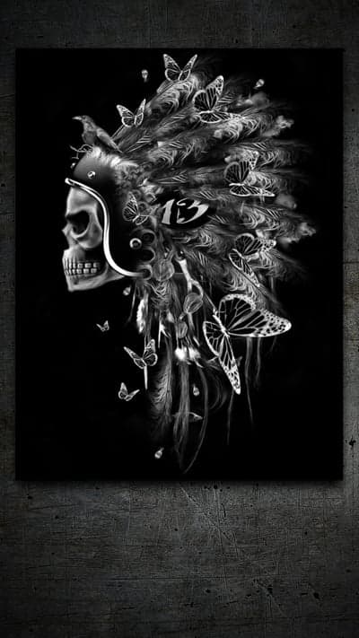Gothic Skull with Feathers and Butterflies Mobile Wallpaper