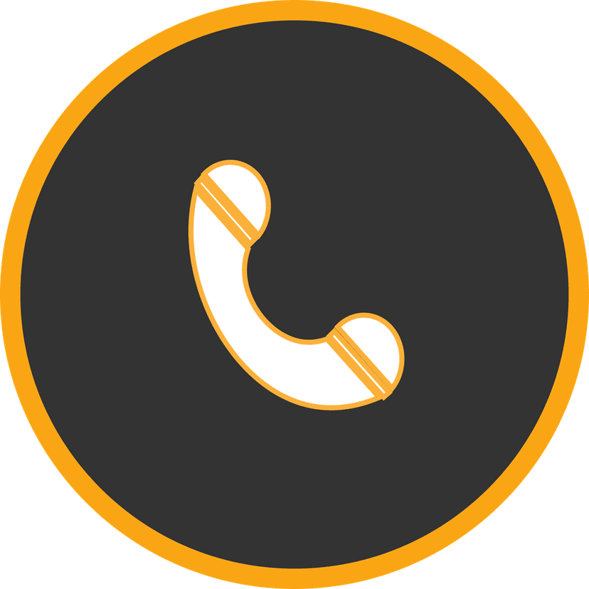 Golden phone icon png with a 3D metallic handset shape featuring glossy black details and sharp reflections.