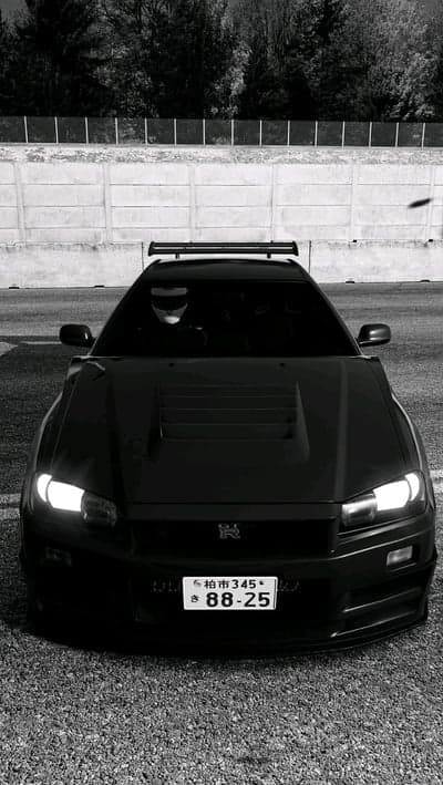Black Nissan Skyline R34 GT-R with Roof Rack