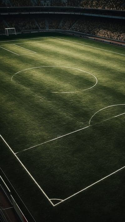 Soccer stadium field with stadium seating and goal