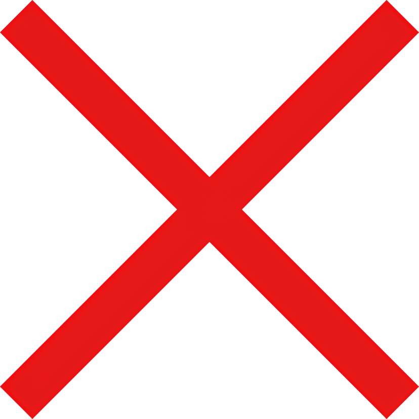 Red cross error symbol icon featuring bold red intersecting lines with a smooth matte finish on transparency.