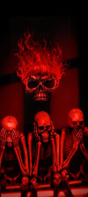 Three Wise Skeletons and Flaming Skull Art