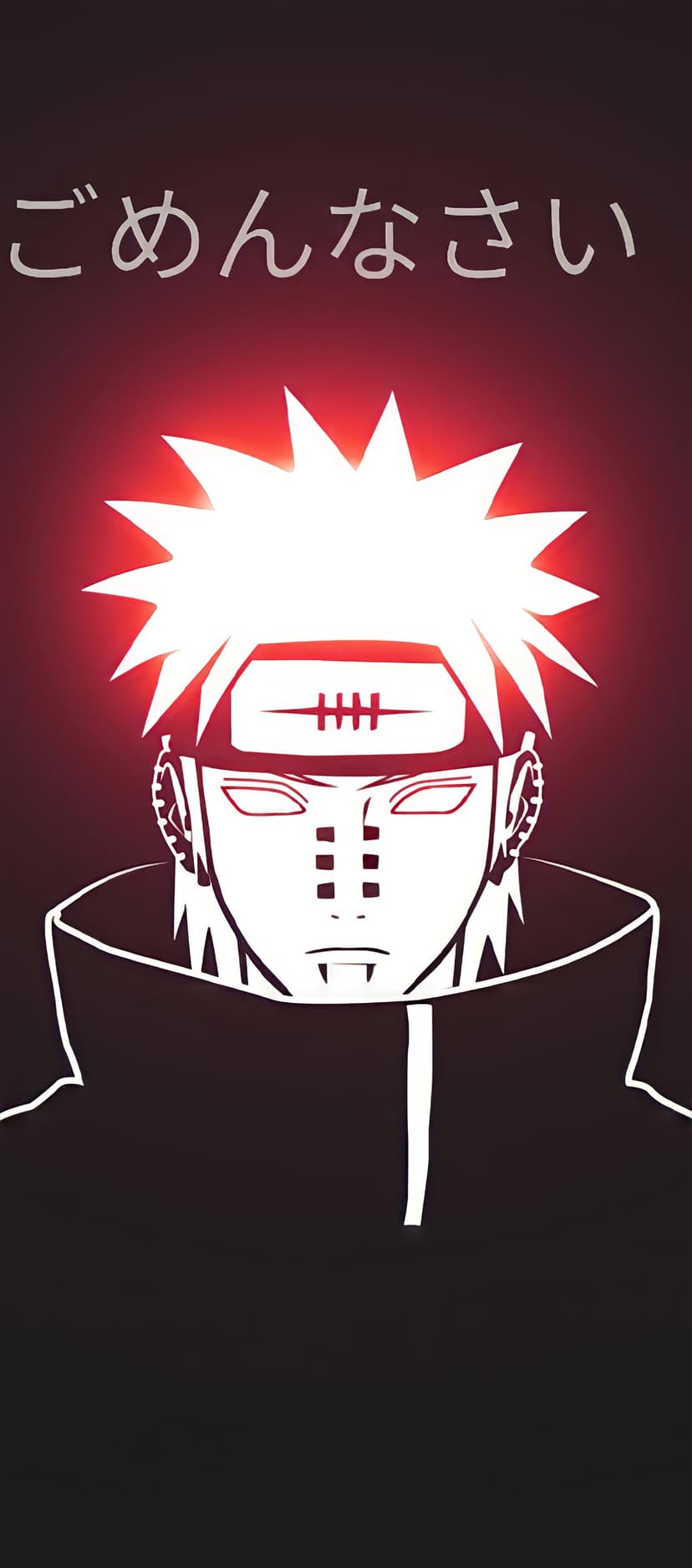 Pain from Naruto features purple Rinnegan eyes, black facial piercings, and red lighting with Japanese kanji text.