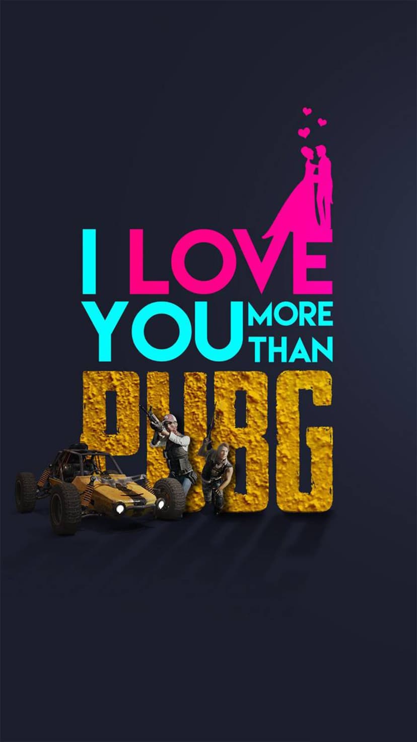 Couple silhouette and hearts above neon text and two battle royale soldiers standing next to a yellow dune buggy.