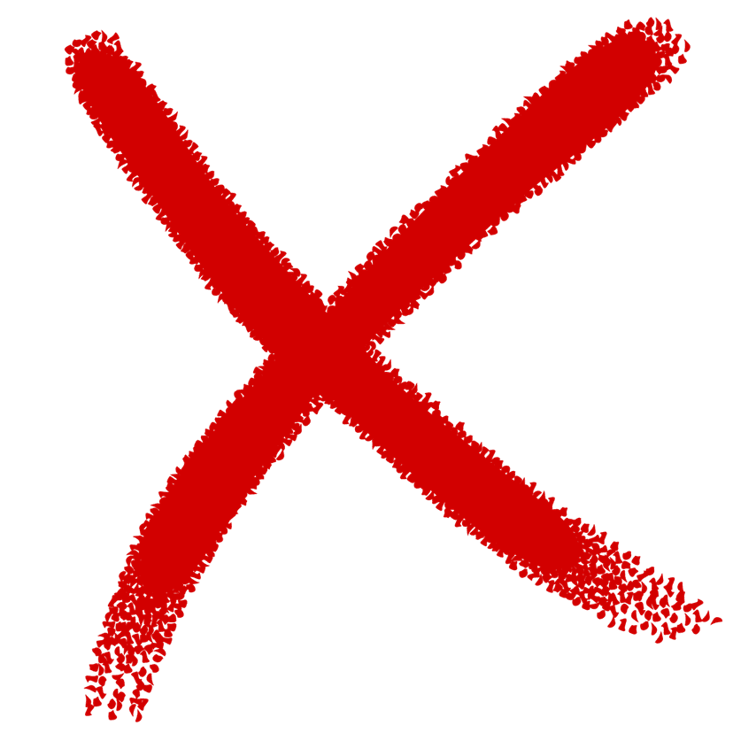 Red cross symbol displays a bold crimson X shape with clean matte edges against a transparent backdrop.