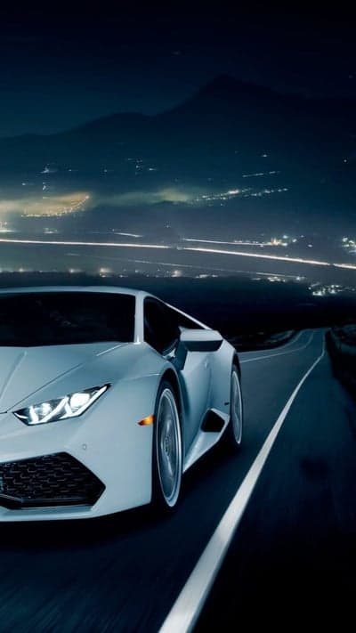 White Lamborghini Night Mountain Road Phone Wallpaper