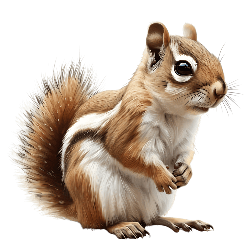 Chipmunk digital illustration shows a striped rodent holding a nut while sitting against a black background.