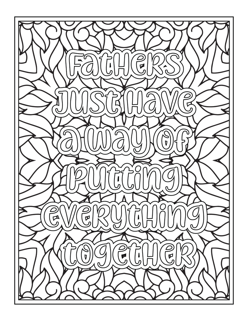 Fatherhood quote typography surrounded by black line art patterns on a white background with bold font styles.