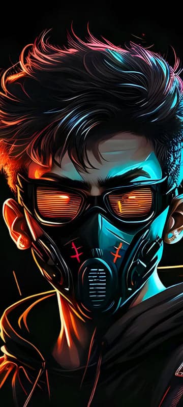 Cyberpunk character with mask and glowing eyes