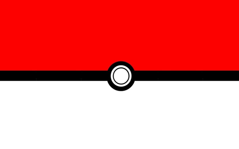Minimalist Poké Ball graphic with a red top, white bottom, and black center line for a desktop background.