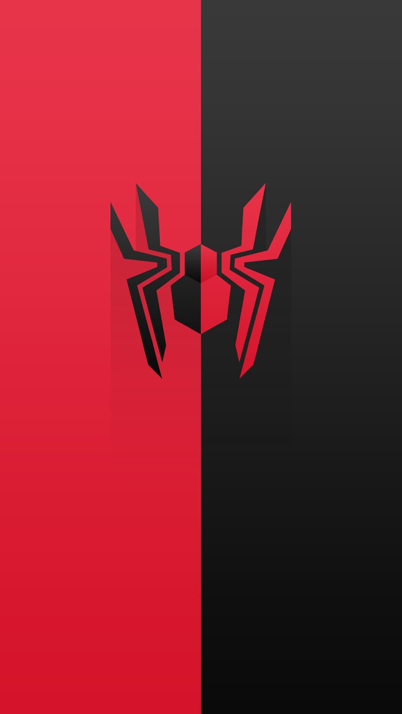 Spider-Man logo centered on a vertical split background of vibrant red and solid black for mobile phone screens.