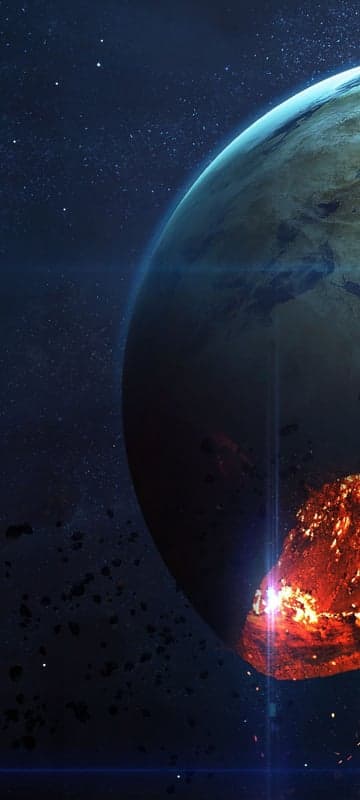 Planet Exploding in Space Amidst Asteroids and Stars